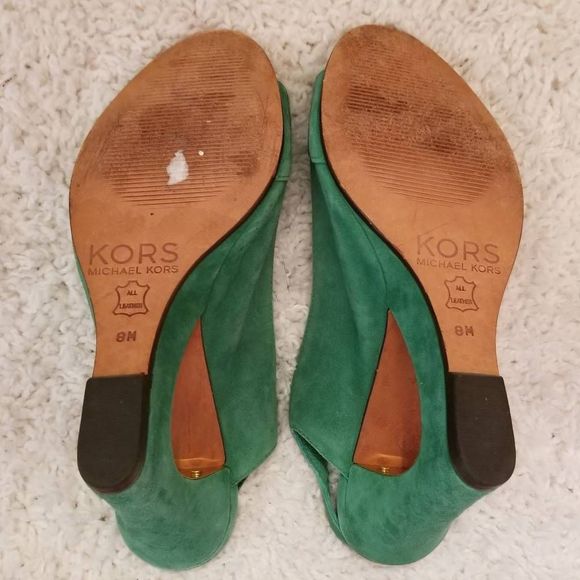 Michael Kors Suede Kelly Green Peep Toes 8 - Picture 10 of 10